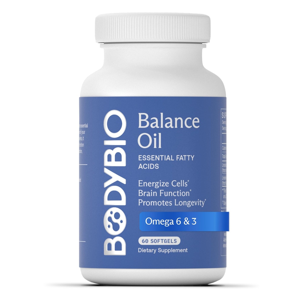 BodyBio Balance Oil - Vegan Omega 3 6 Supplement – Cold-Presed Safflower & Laneno olje – Podpira funkcije možganov, zdravo kožo, in Mood