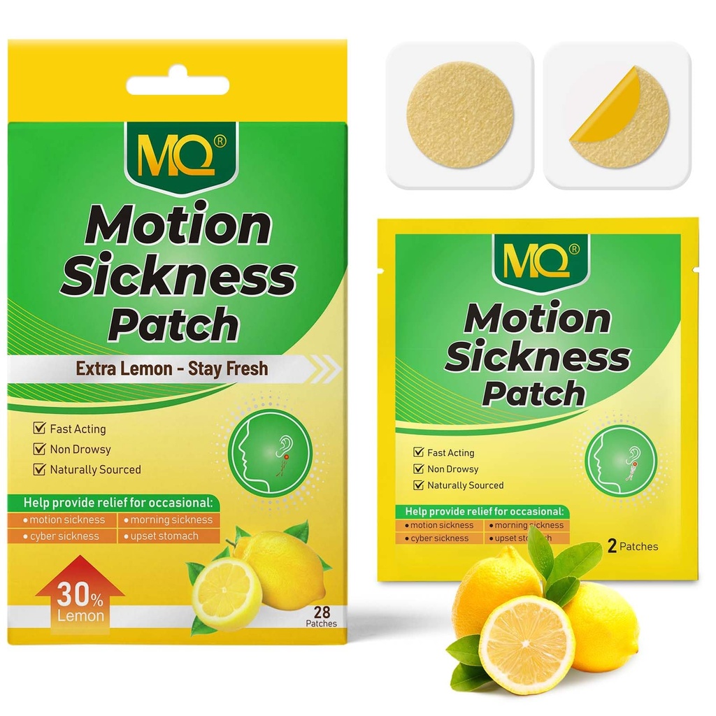 MQ 28ct Motion Sickness Patches,Sea Sickness Patch for Cruise, Fast Acting & Long Last 72H, Non-Drowsy, Naturally Sourced, Travel Essentials