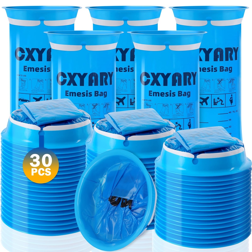 CXYARY 30 Pack Vomit Bags Disposable, 1000ml Emesis Bags | Portable Throw Up Puke Nausea Bag for Pregnant Women, Leak Resistant for Car and Travel Motion Sickness