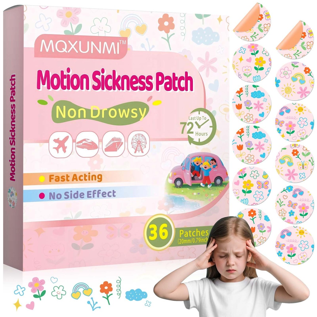 36ct Kids Motion Sickness Patches, Ear Patch For Sea Sickness Patch for Cruise, Ship Eez Sea Sickness Patches, Travel Essentials, Waterproof Patches Behind Ear, Custom Flower Pattern, Long Last 72h