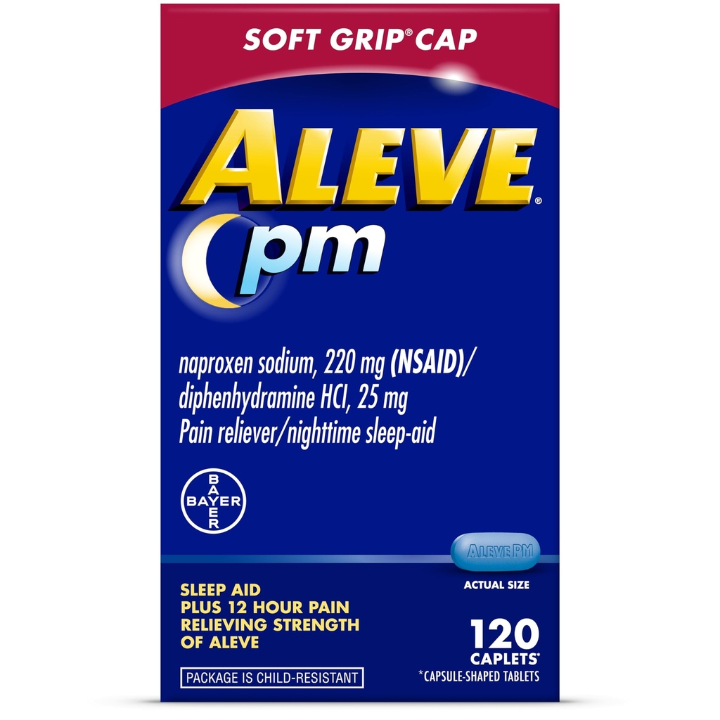 Aleve PM Sleep Aid Plus Pain Reliever Caplets, Naproxen Natrijev in difenhidramin HCl, nočni čas, 120 Število