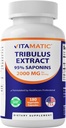 Vitamatski Tribulus Terrestris za moške - 2000 mg na strežbo - 95% saponin - 180 rastlinskih kapsul - izdelan v ZDA - Gluten Free & Non-GMO