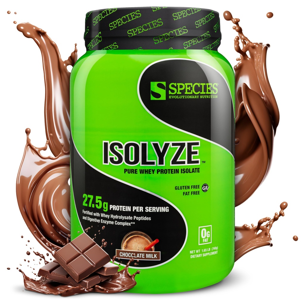 Species Nutrition Isolyze Whey Protein Powder, 100% sirotkin izolat za izgradnjo mišic, 27,5 g Beljakovine na Scoop, Brez sladkorja in nizko maščobo (Kolatno mleko, 22 Servinga)