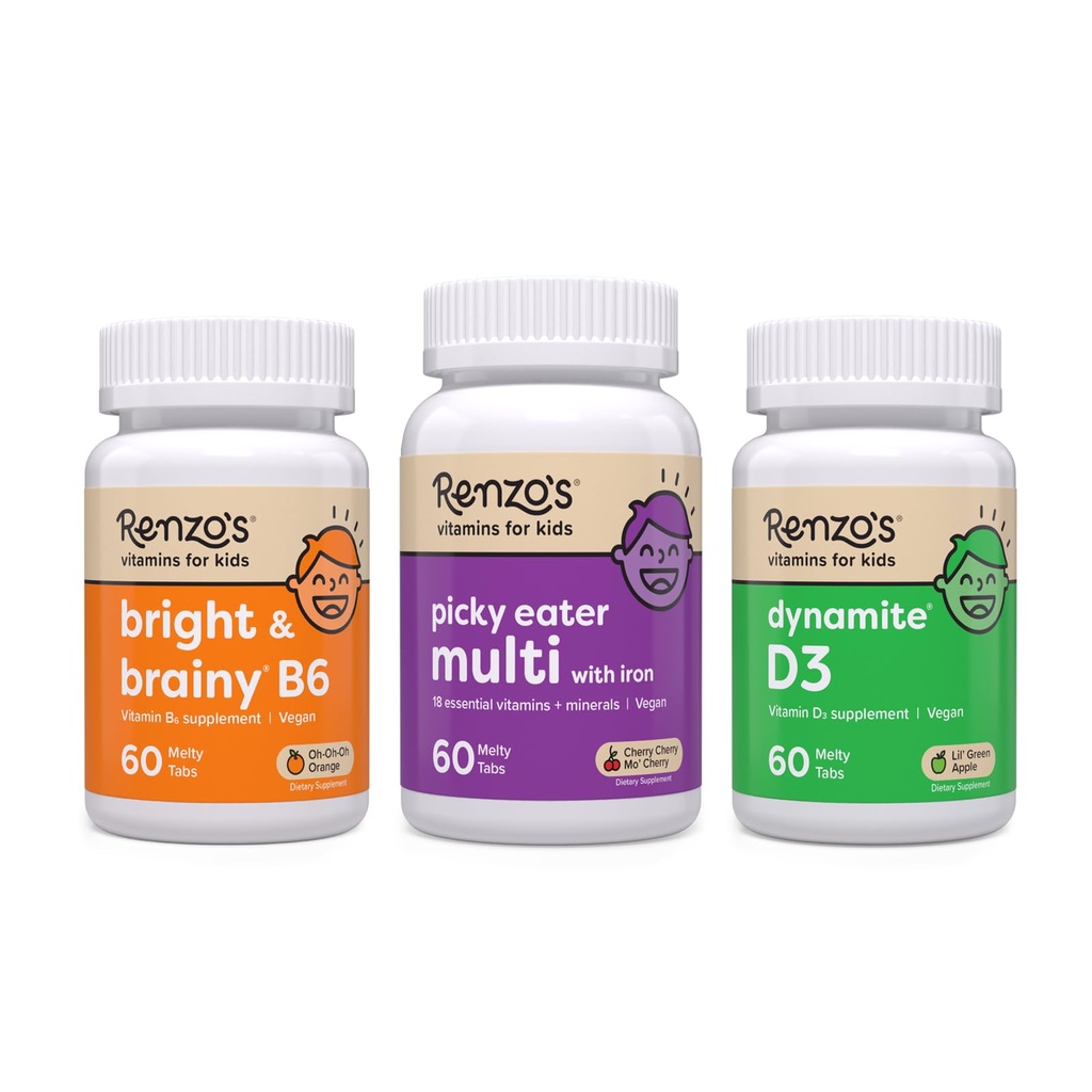 Renzovi vitamini Adventurni Kid Bundle - Picky Eater Otroci Multivitamin, Vitamin D3 za otroke, in Bright & Brainy Vitamin B6