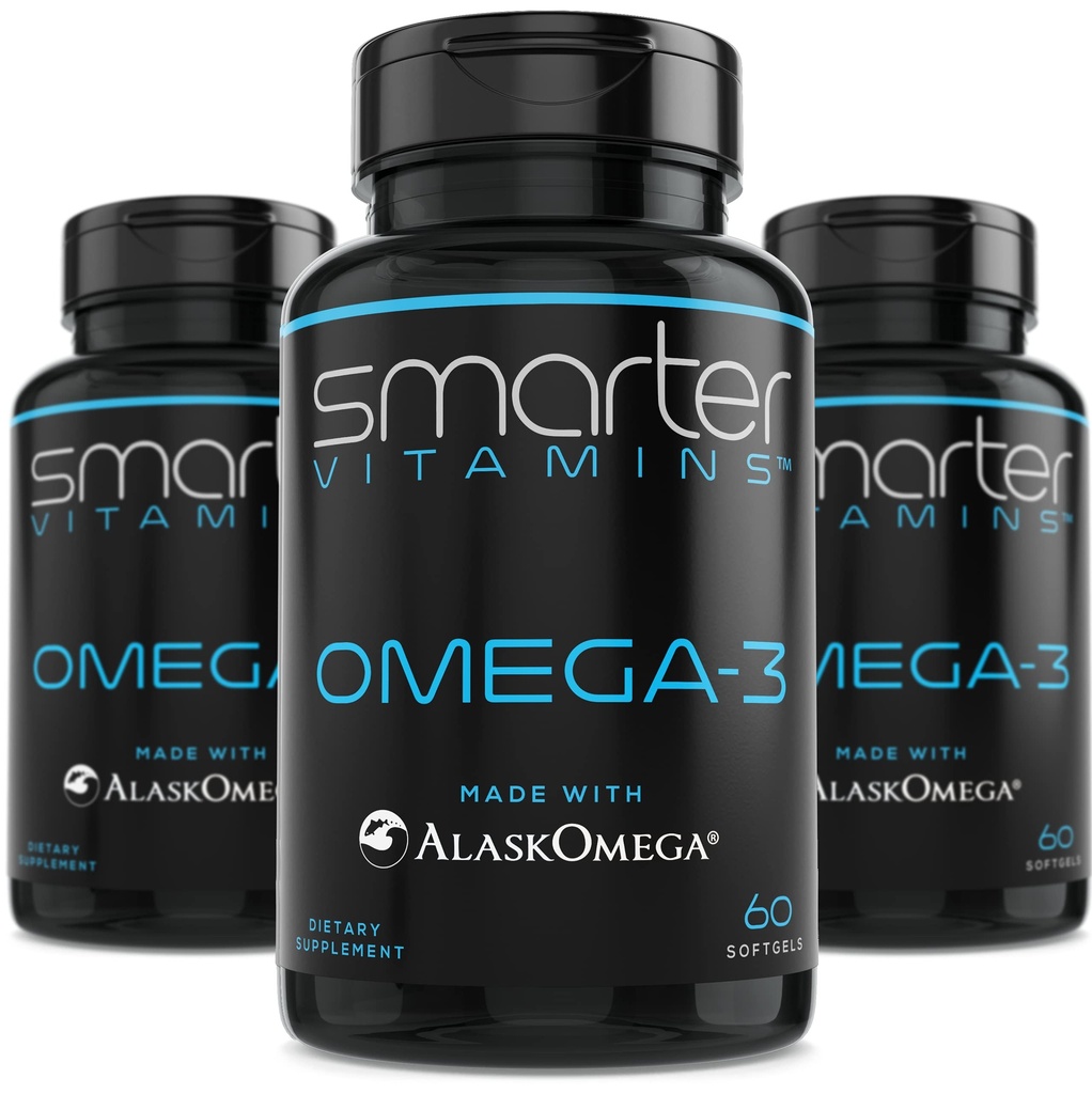 (3 Pack) Pametnejše Omega 3 ribje olje, Berry Flavor, Burpless, brez okusa, 2000mg, DHA EPA Trojna moč možganov, izdelan z AlaskOmega®