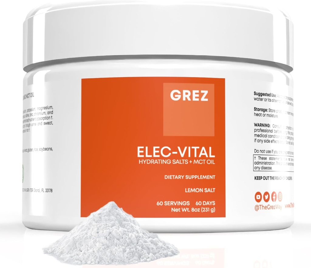 GREZ ELEC-Vitalni elektroliti v prahu brez sladkorja - hidracija v prahu, keto elektroliti brez sladkorja - popolna mineralna podpora, natrij, kalij, magnezij, cink - 60 servivi