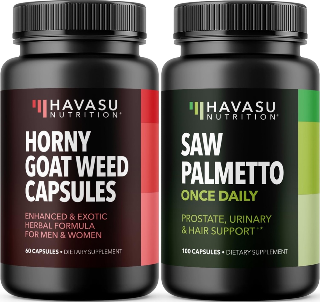 HRANILNA HRANILA HAVASU Horny Kozja trava Kapsule (30 strežnikov) in žaga Palmetto kapsule (100 strežnikov)