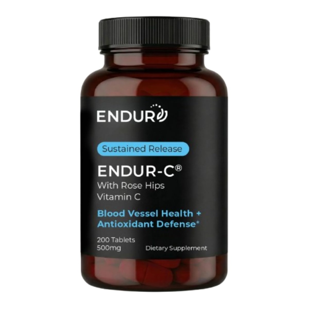 Endur ENDUR-C Vitamin C z Rose HIPS, podpira proizvodnjo kolagena, zaščito antioksidanta in nežna prebava, Gluten Free, 500mg (200 tablet)