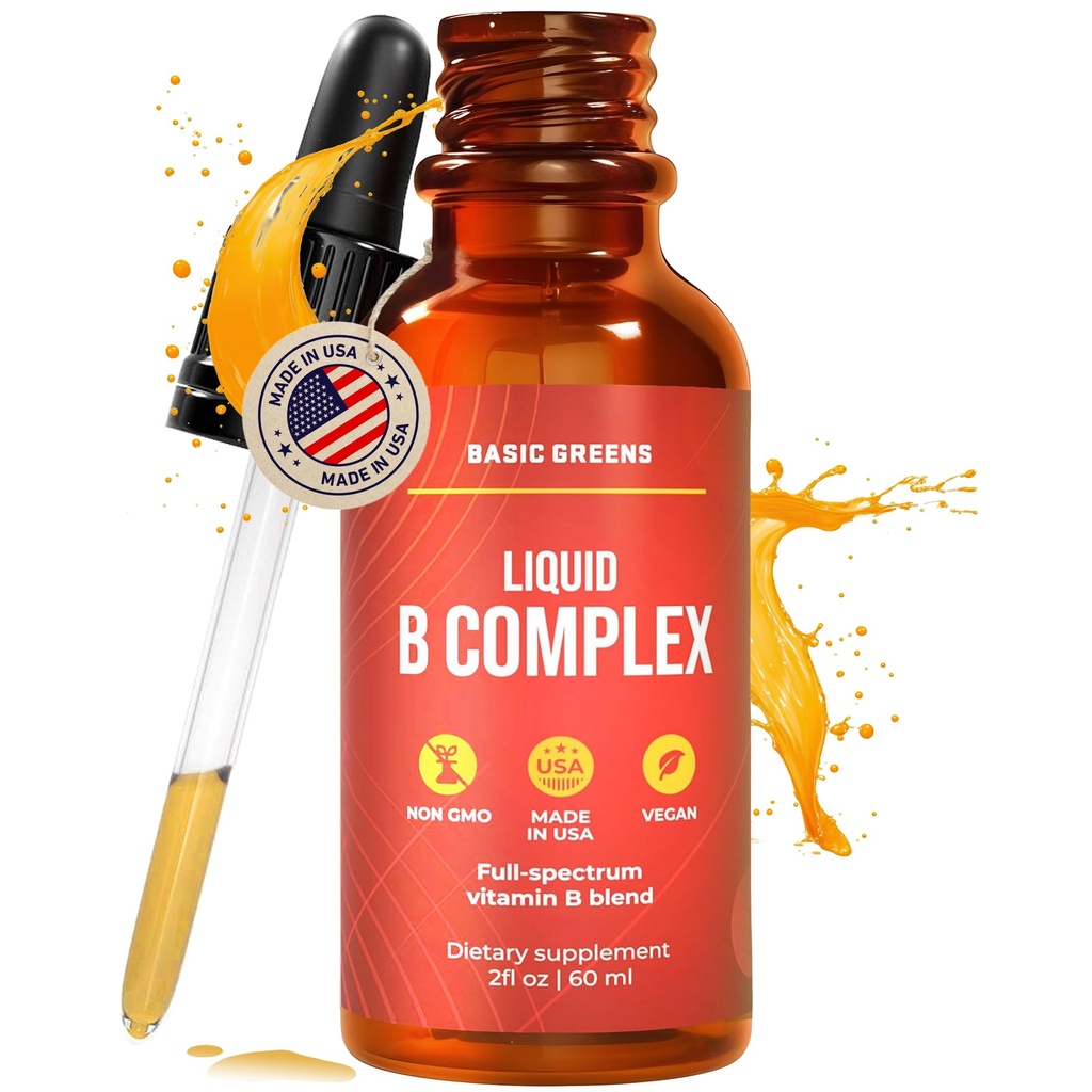Vitamin B Kompleksne tekoče kapljice - Moč Podjezična formula, Maksimira absorpcijo in povečuje energijo - B1, B2, B3, B5, B6, B7, B9, B12 - Naravni Veganski dodatek za imuniteto (B Complex)