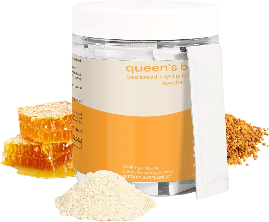 Queen's Boost - Kruh brez sladkorja, Royal Jelly & Propolis Powder z vitaminom C - Non-GMO, Imunska in energijska podpora - 30 Posamezne vrečke na paket, 30-dnevna dobava