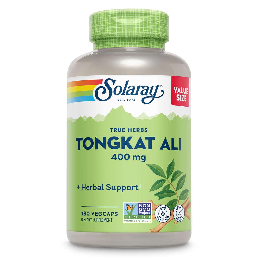 SOLARAY Tongkat Ali 400 mg - Longjack Tongkat Ali za moške - Zeliščna podpora za zdravje in vitalnost moških - Vegan, Non-GMO, Laboratorij preverjen - 180 Serving, 180 VegCaps