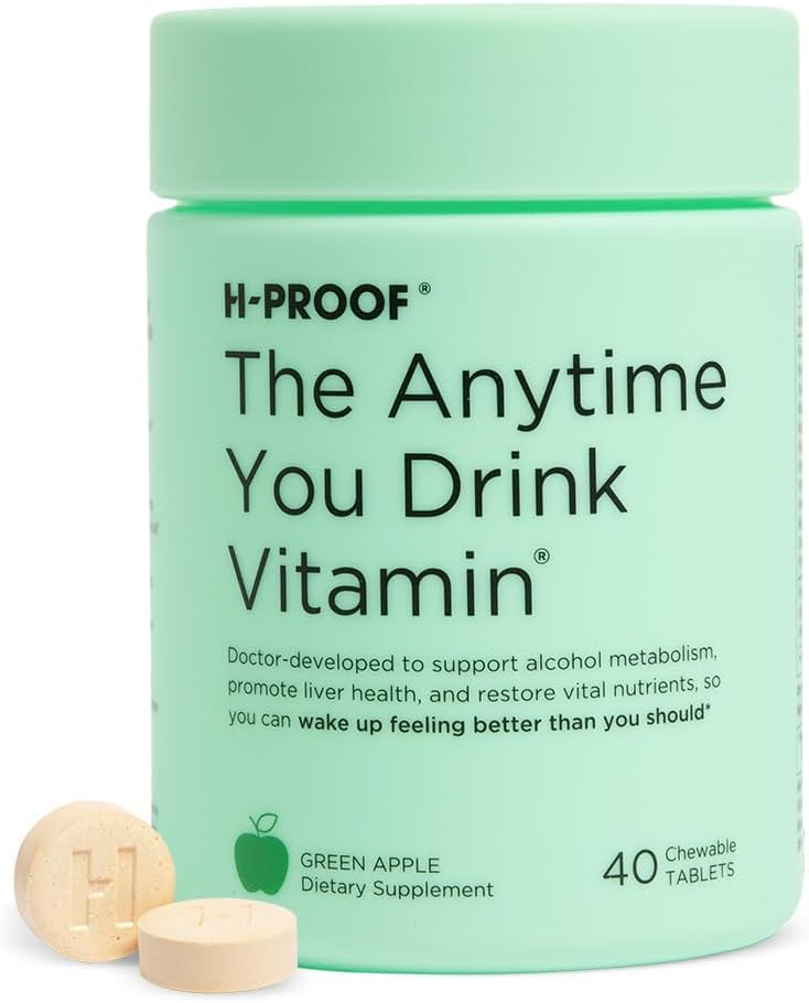 H-PROOF Kadarkoli pijete vitamine, jetra zdravje in imuniteto podpora z elektroliti, Mlečni osat, in vitamini B & C - 40 Žvečljive tablete (20 Serving), Vegan, Zelena Apple