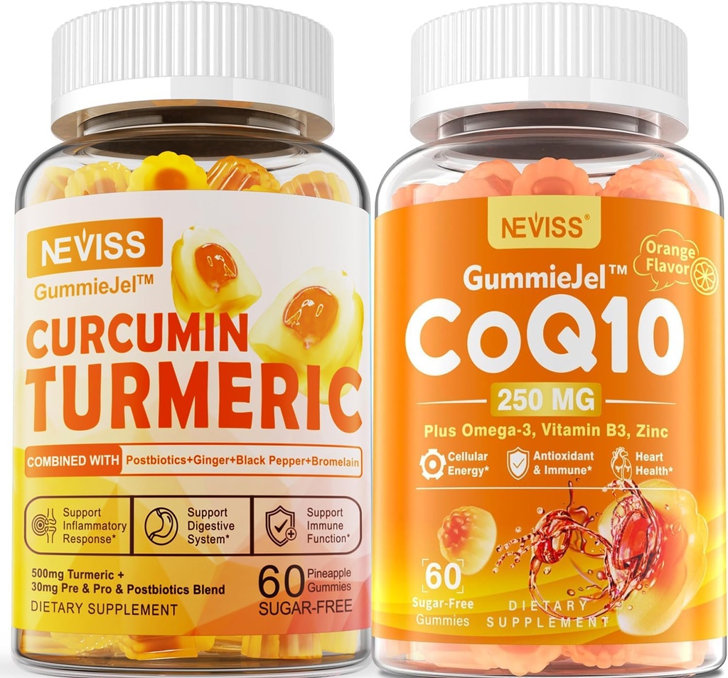 Kurkumin brez sladkorja zapolnjen z gumijevkami 550mg & CoQ10-250mg Polnjeni gumiji, Imunski, prebavni zdravje, celična energija in antioksidant podpora