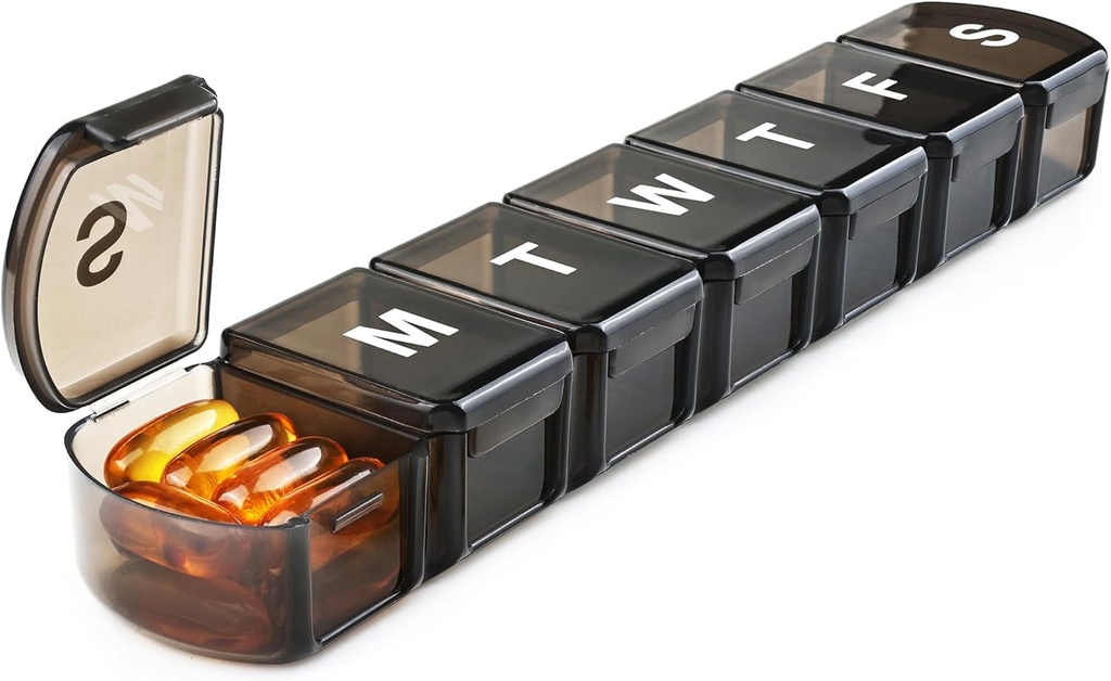 XL tedenske tablete Box Organizator 7 dan, 1 teden Jumbo tablete Dispenser primer enkrat na dan, MOLN HYMY Dnevni vsebnik Medicine za zadrževanje zdravila, vitamini, ribje olje in dodatek (črna