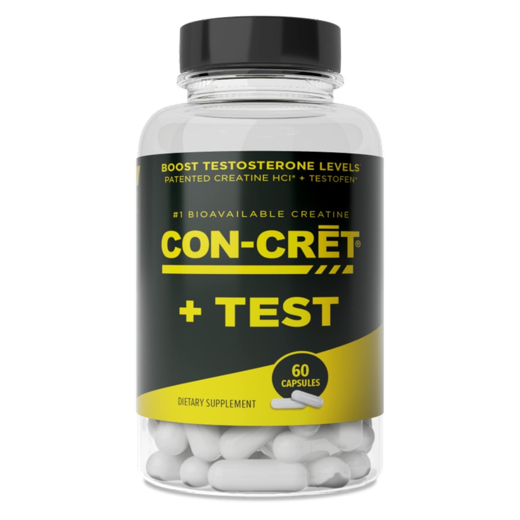 CON-CRET®+ Test, CON-CRET® Patented Creatine HCl Zdaj z Testofen®, Boost Testosteron Levels, 60 kapsul