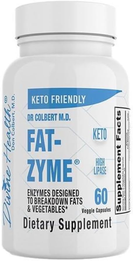 Dr. Colbert's Keto cona Fat-Zyme - ketogenski prebavni encimi - HIgh Lipase - Veganski & Vegetarijanski encim - 30 dnevna dobava - vsebuje velike količine encimov, ki rušijo zelenjavo in maščobo