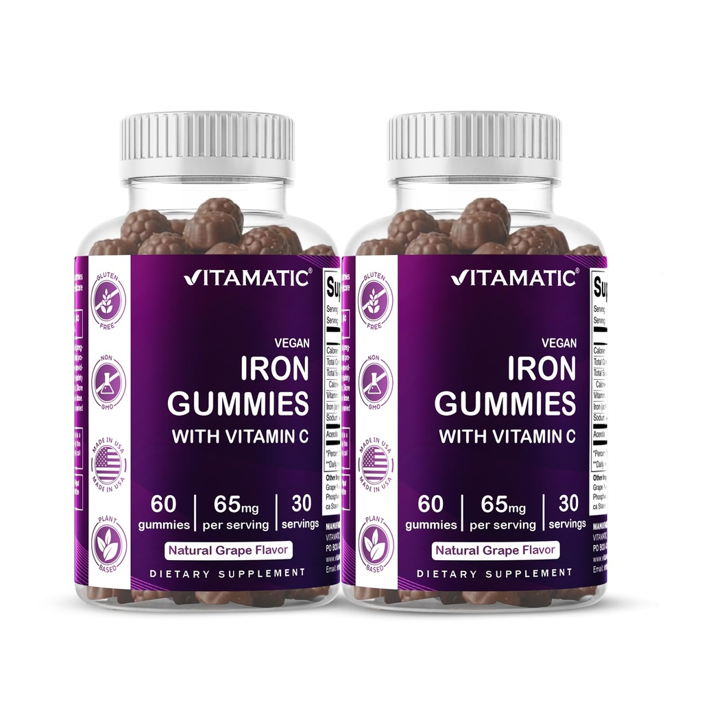 Vitamatsko železo 65 mg Gummies Supplement za ženske in moške - 60 Vegan Gummies - odličen okus železa Gummi Vitamini z vitaminom C (2)