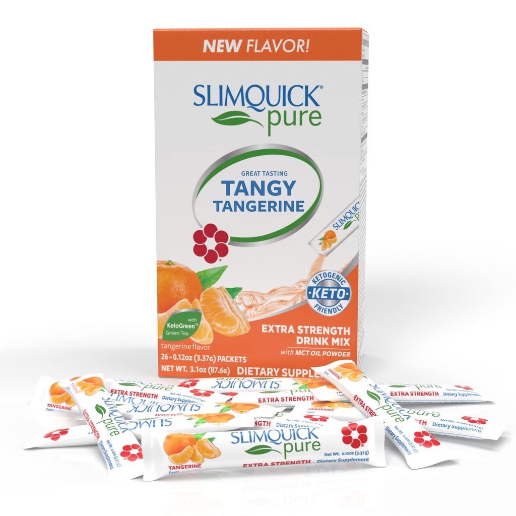 SlimQuick Extra Strength Hujšanje Mešanica za ženske, Tangerine - pomaga pri presnovi, ohranja polno za dlje z zelenim čajem, caffine, Chaste drevo, Rhodiola Extract - 26 Count