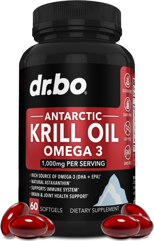 Kril Oil Omega 3 500mg - Antarktika Kril Oil 1000mg Mehkužci Kapsula EPA, DHA, Astaksantin, Fosfolipidi - Omega 3 Maščobne kisline Dopolnila, Naravne Čisti dodatki za ženske in moške - 60 Softgels