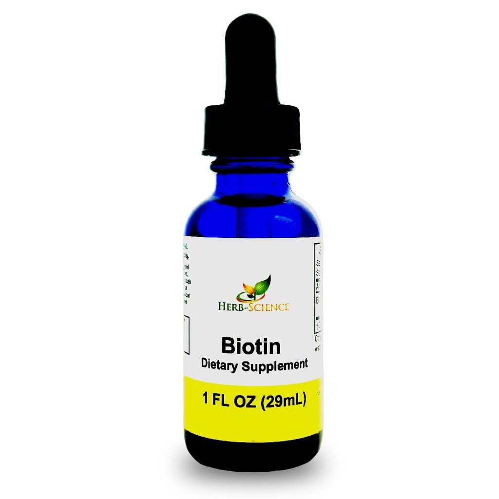 Tekoči biotin B7 – visoka absorpcija, hladno dodelan D-Biotin USP, Vegan, brez alkohola, podjezične kapljice, brez umetnih arom, modra kobaltna steklena steklenica za jakost in čistost - 1 oz