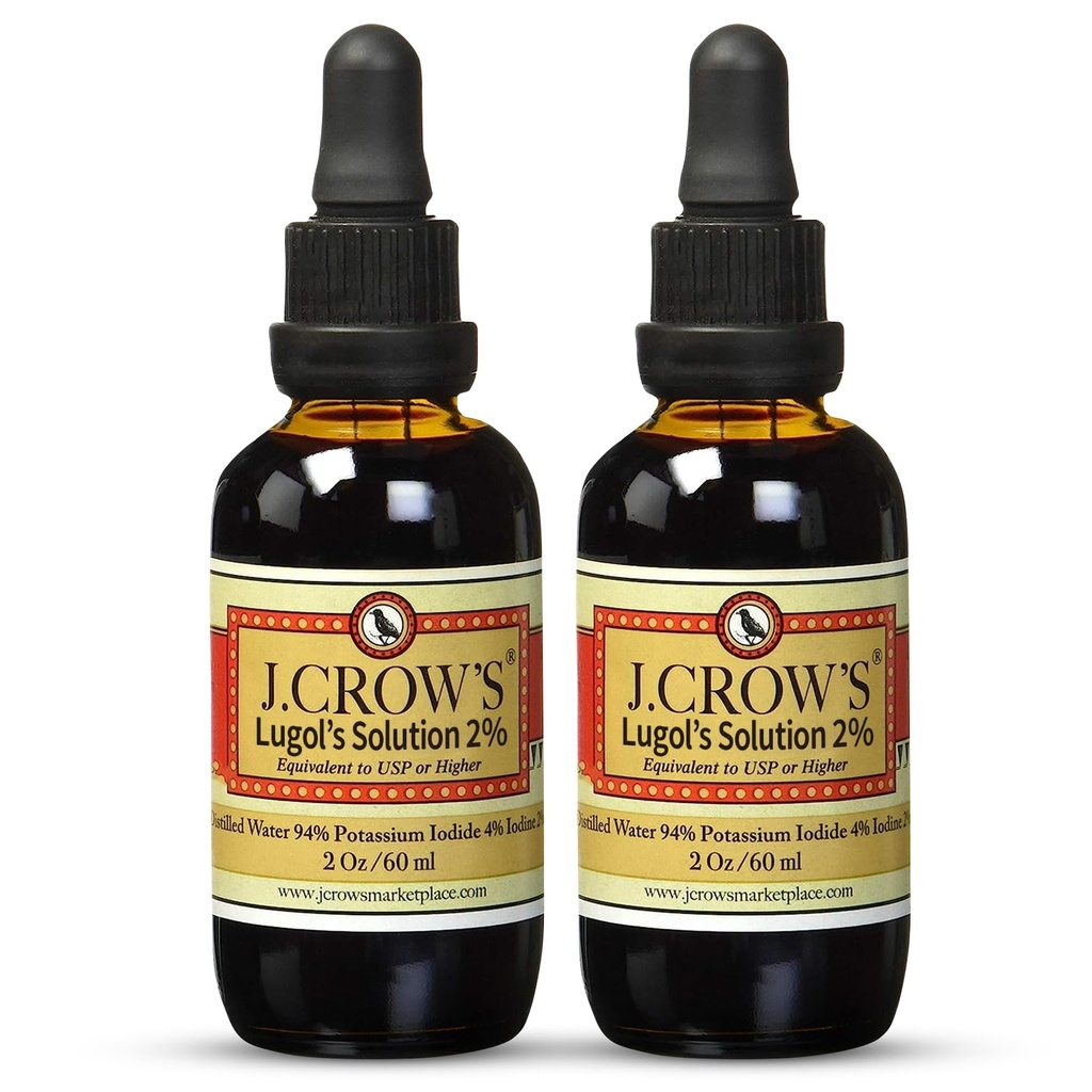 J.CROW'S® Lugol's Solution of Jodine 2% 2 oz (2 steklenici) – Premium jod & Kalijev jodid Tekočina, Gluten &, izvleček naravne Brine brez alkohola, brez iztekanja