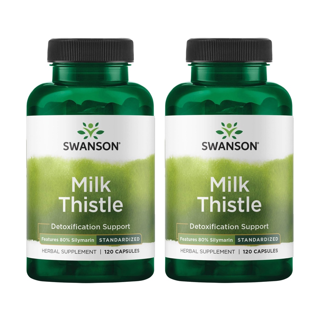 Swanson Milk Thistle (standardizirana) - Zeliščna jetrna podpora dodatek w/ 80% Silymarin - naravna formula, ki pomaga ohraniti splošno zdravje in dobro počutje - (120 kapsul) (2 paket)