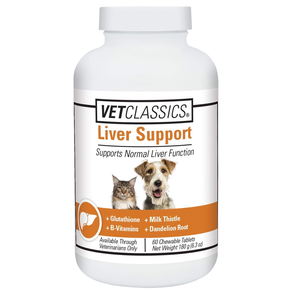Vet Classics Jetrna podpora Zdravstveni dodatek za hišne živali za pse, Mačke – Jetrne funkcije – B-vitamini, glutation, Mlečni osat – mehke tablete, žvečljive tablete – 60 Žvečljive tablete