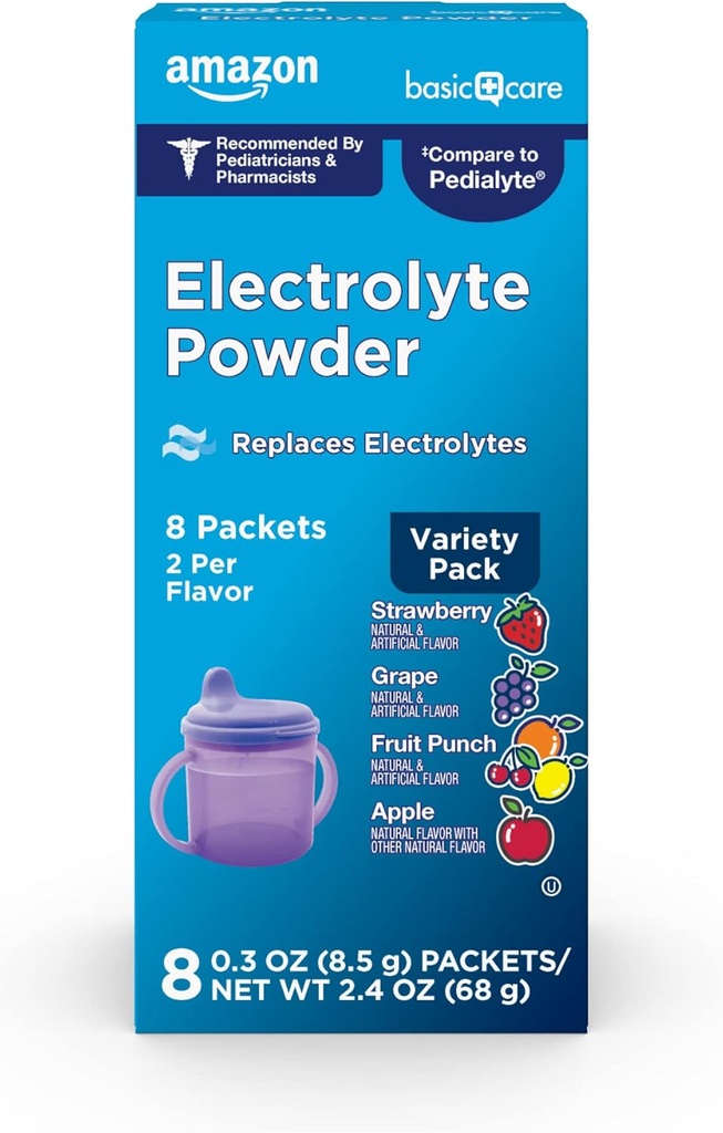 Osnovna nega Elektrolit Powder Variety Pack, Apple, Sadni Punch, Grozdje, Jagoda, 8 Štetje