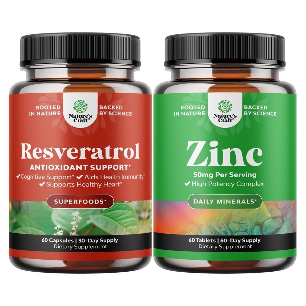 Sveženj Youthful Trans Resveratrol - Resveratrol kapsule z AMPK Activator za celično zdravje & Vitalnost in cink 50mg Imunska podpora dodatek - Cinkov kompleks za izboljšanje las kože in nohtov