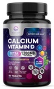 Kalcij 1200 mg z vitaminom D3, kalcij dodatek vitamini, kosti, zobje in imuno zdravje podpora, kalcij dopolnila z D za ženske in moške, naravni absorbtivni kalcijev karbonat - 60 tablet