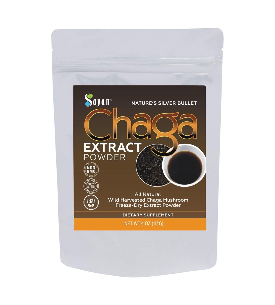 Sayan Chaga ekstrakt gobe v prahu (4oz) – Zamrzovanje posušen sibirski divji žetev - Organski antioksidant čaj za podporo imunske in prebavne - Fokus, energija, jasnost, Wellness - Brez dodatkov