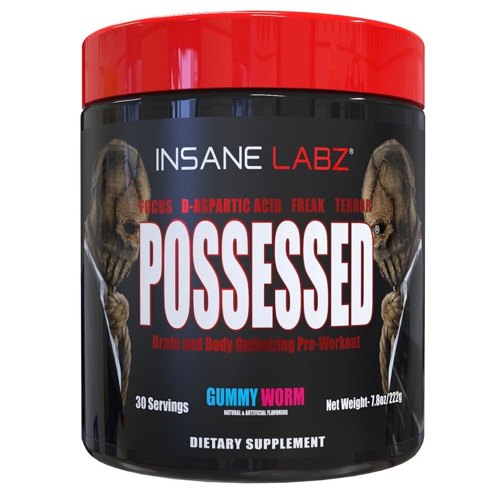 Insane Labz Obseden z nizko stimulant testosterona povečanje pred vadbo v prahu, naložen z D Aspartično kislino in kreatin, ki jih AMPiberry in OXYgold, 30 Srvgs, Gummy Worm