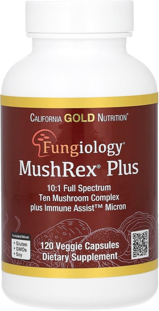 California Gold Nutrition Fungiology, MushRex Plus, Full-Spectrum deset gob kompleks z Agaricus, Chaga, Cordyceps, in Lion's Mane, 120 Plantcaps
