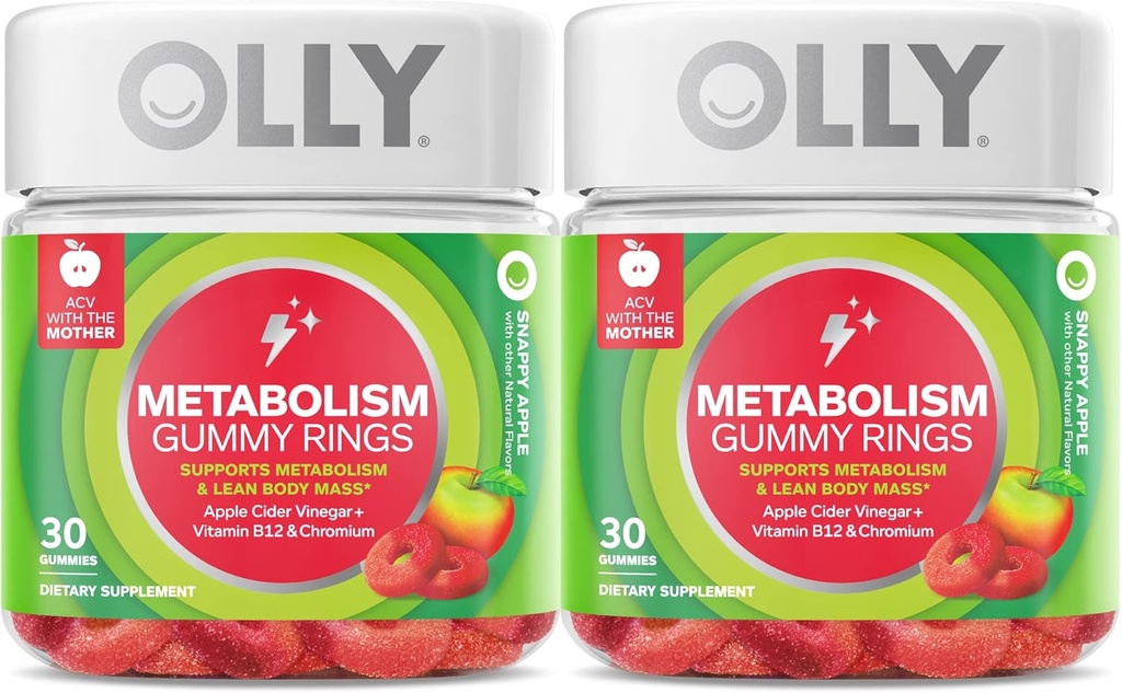 OLY Presnova Gummy prstani, Apple Cider kinar, vitamin B12, krom, energetika in prebavnega zdravja, žvečljivi dodatek, Apple Flavor, Twin Pack - 60 Count
