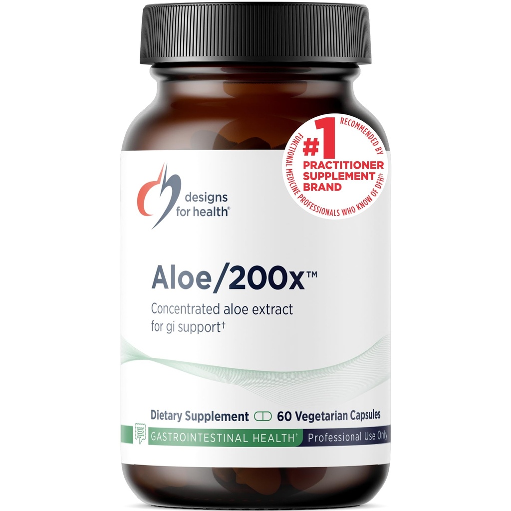 Designs for Health Aloe/200x - 200mg Aloe Vera Extract - Visoko koncentriran Aloe Leaf dodatek za GI podporo - ne-GMO, vegetarijanske tablete (60 kapsul)