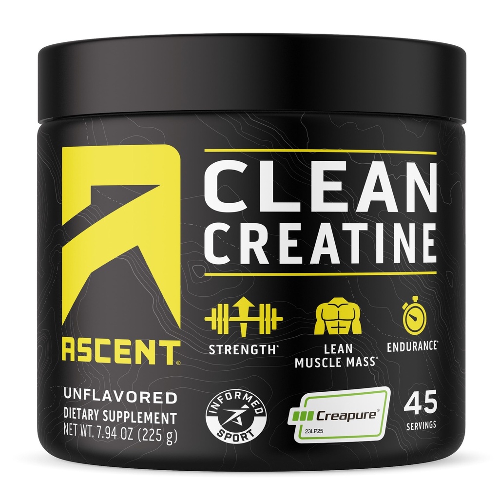 Ascent Clean Kreatin monohidrat v prahu - 5G na strežbo, Creapure dodatek - nearomatizirana, 45 Servisi