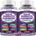 Bezgove jagode Imunska podpora, Dnevna podpora za otroke in odrasle*, s Sambucus Bezgove jagode, cink, vitamin C, D3, B6, B12, Plus - Dietni dodatek - 140 Count