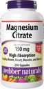 Webber Naturals Magnezijev citrat, 150 mg na kapsulo, 250 kapsul, visoka absorpcija, pomaga pri podpiranju kosti, zob in pravilno delovanje mišic in srca, Gluten & Dairy Free