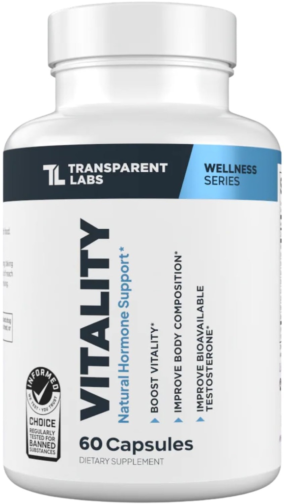Transparent Labs Vitality Testosterone Booster - Testosteron dopolnilo za moške z Ashwagandha KSM-66, PrimaVie Shilajit Extract, & DIM za podporo Vitalnost, & Biorazpoložljiv testosteron - 60 Count