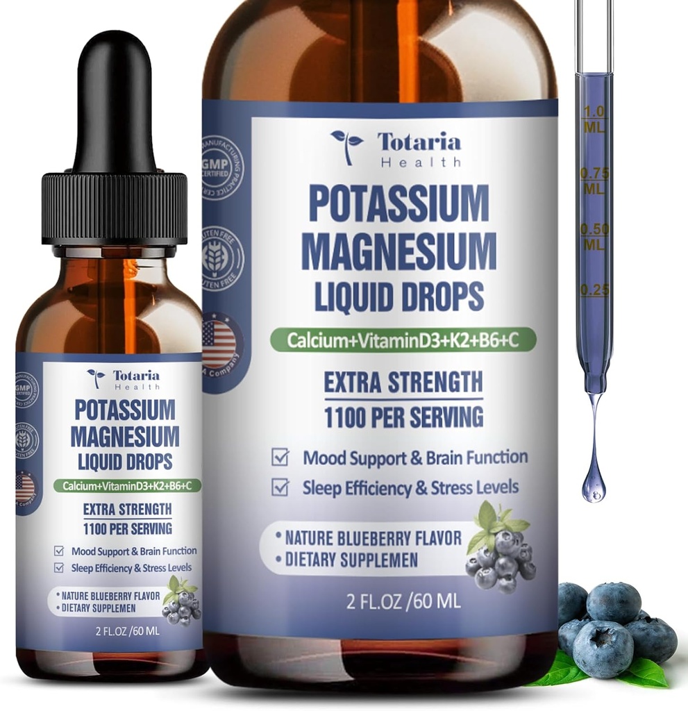 (2 pakiranji) Kalijev Magnezij dodatek tekoče kapljice - 200mg Kalij & 600mg Triple Complex Magnezijev Glicinat Tekoči Citratno olje Visoka absorpcija Potasio Podpora kosti, mišice, noge Cramps