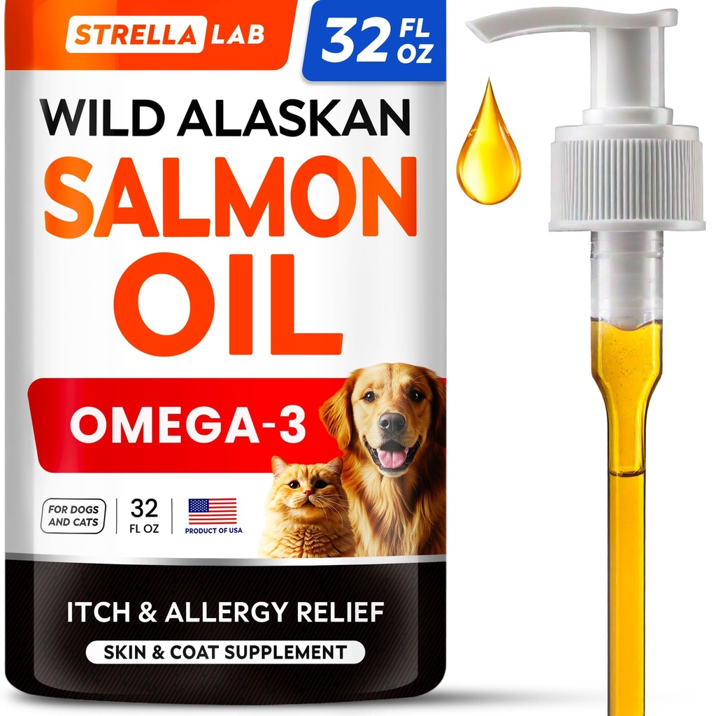 Wild Alaskan Salmon Oil for Dogs & Cats w/Omega 3 - EPA+DHA Fatty Acids