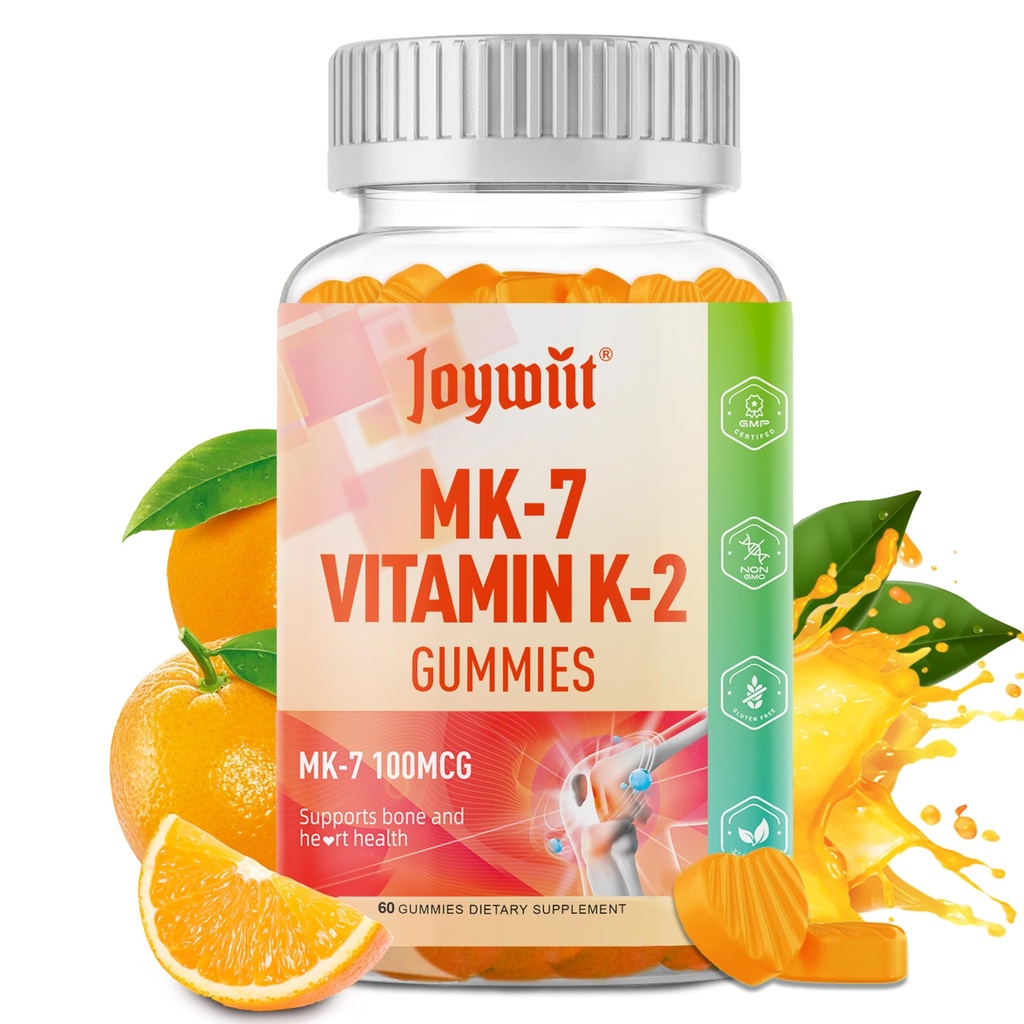 Vitamin K2 MK-7 Gumies 100mcg, Dodatna moč K2 Vitamin dodatek za podporo kosti & He-Art, Žvečljiva naravna pomarančna aroma, ne GSO, Vegan, 60 Gumies