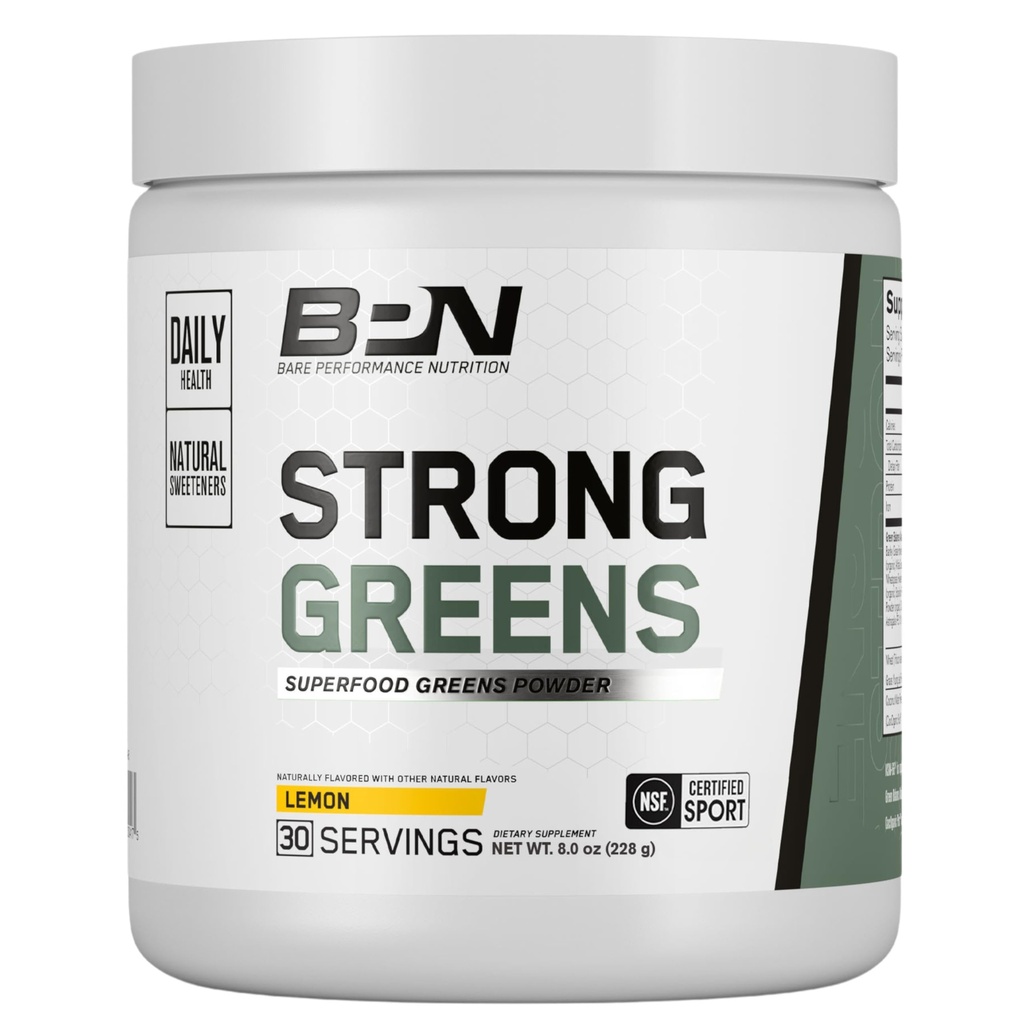 BARE UČINKOVITOST HRANI, BPN Strong Greens Superfood prašek, limona, 30 Servisi