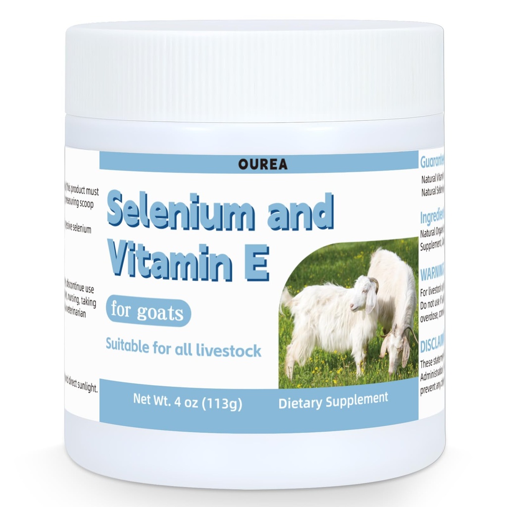 Selenium & Vitamin E Powder for Goat, Selenium Supplement for Goats, Immune System, Muscle Support & Relieve Stress Response, Selenium, Vitamin E Supplements, Goat Minerals, Suitable for All Livestock