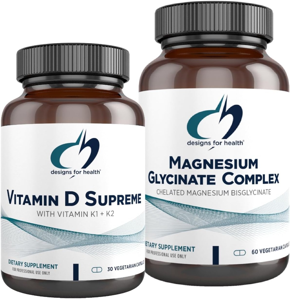 Zasnova za oblikovanje zdravja Magnezij Glicinat Complex (60 kapsul) & vitamin D Vrhunska (30 kapsul) - Visoka absorpcija Magnezij s 5000 i.e. vitaminom D3 in vitaminom K2 / K1 - Kost, Imunska & Mood