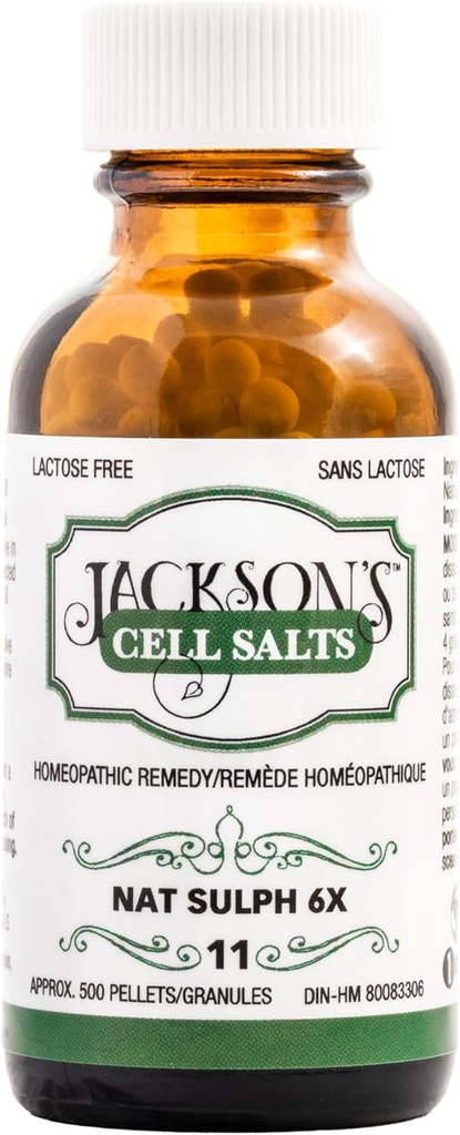 Jackson's # 11 Celična sol NAT Sulf 6X (500 Pellet Steklenica) – Certified Vegan, Laktoza-free Schuessler Salt Tsue Natrum žveplovi 6X