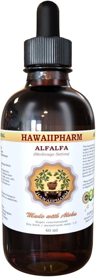 HavajiPharm Alfalfa Liquid Extract, Organic Alfalfa (Medicago Sativa) Suhi list Tinktura Dopolnilo 4 oz
