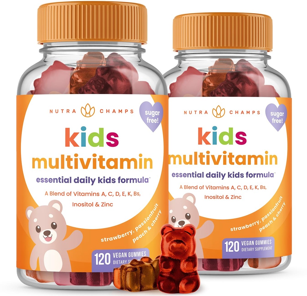 NutraChamps 120 Gummy Vitamini za otroke (Pack of 2), Sugar brez otrok Vitamini Gummy Multivitamin, Vegan & Non-GMO, Jagoda, Pasijonka, Peach & Cherry
