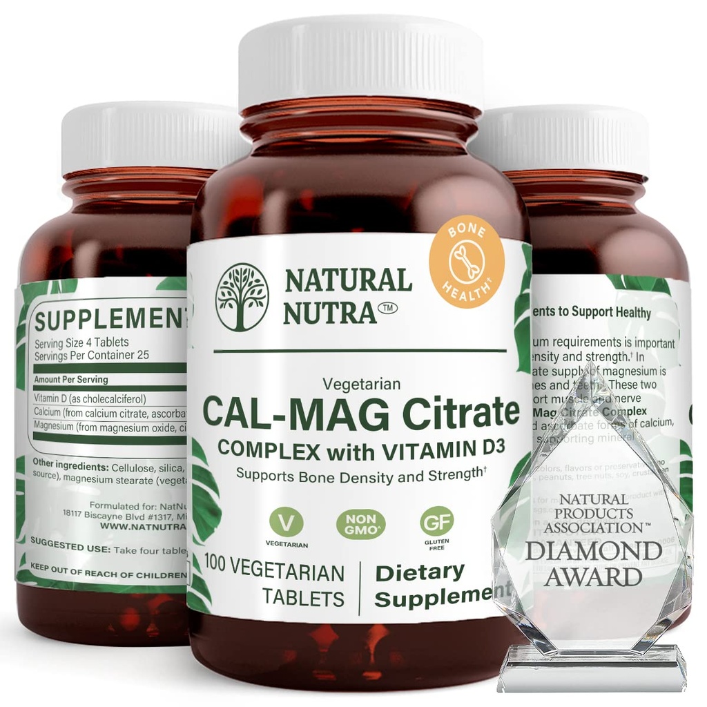 Natural Nutra Cal-Mag Citrat z vitaminom D3,1000/500 mg kompleks, Okrepiti gostoto kosti, mišice in živca zdravje, Pomoč ohraniti zdrave zobe, Zelo biorazpoložljivi viri, 100 Veganske tablete