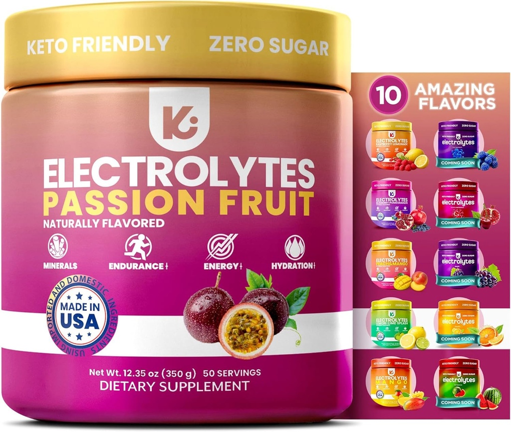 Keppi elektroliti v prahu – pasijonka aroma – brez dodatka za hidracijo sladkorja s kalijem, magnezijem, natrij – 50 servingov – Keto, Vegan, Fasting-prijateljski, Zero Calorie Electrolyte Drink